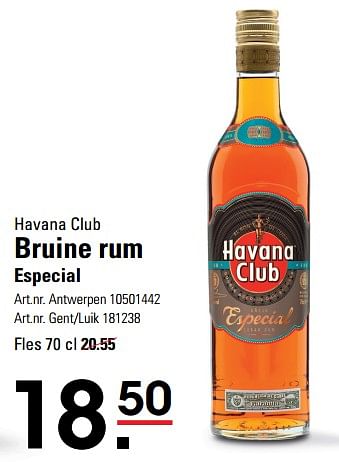 Promotions Havana club bruine rum especial - Havana club - Valide de 14/03/2024 à 30/03/2024 chez Sligro