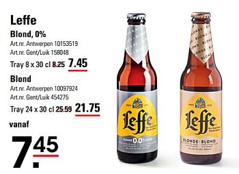 Promoties Leffe blond 0% - Leffe - Geldig van 14/03/2024 tot 30/03/2024 bij Sligro