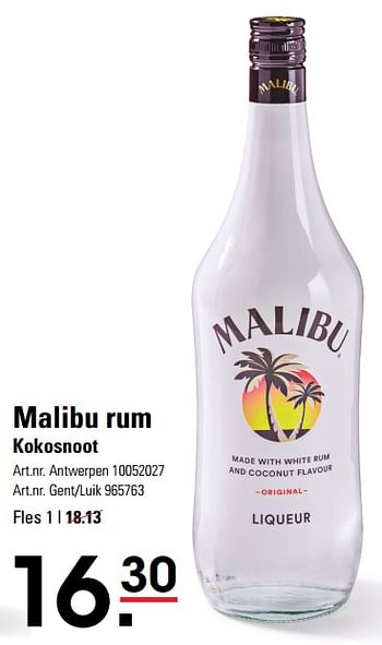 Promotions Malibu rum kokosnoot - Malibu - Valide de 14/03/2024 à 30/03/2024 chez Sligro