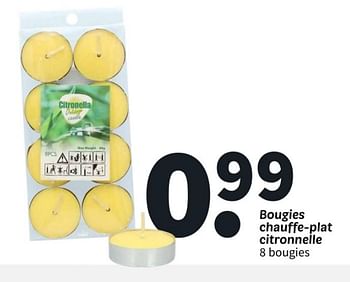 Promotions Bougies chauffe-plat citronnelle - Citronella - Valide de 18/03/2024 à 24/03/2024 chez Wibra