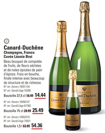 Promotions Canard-duchêne champagne, france cuvée léonie brut - Champagne - Valide de 14/03/2024 à 30/03/2024 chez Sligro