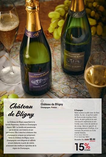 Promoties Château de bligny champagne, france 6 cepages - Champagne - Geldig van 14/03/2024 tot 30/03/2024 bij Sligro