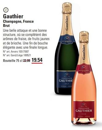 Promotions Gauthier champagne, france brut - Champagne - Valide de 14/03/2024 à 30/03/2024 chez Sligro
