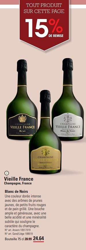 Promoties Vieille france champagne, france blanc de noirs - Champagne - Geldig van 14/03/2024 tot 30/03/2024 bij Sligro