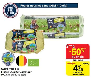 Promotions 6 oeufs oeufs frais bio - Produit maison - Carrefour  - Valide de 20/03/2024 à 02/04/2024 chez Carrefour