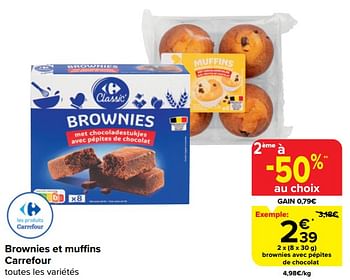 Promotions Brownies avec pépites de chocolat - Produit maison - Carrefour  - Valide de 20/03/2024 à 02/04/2024 chez Carrefour