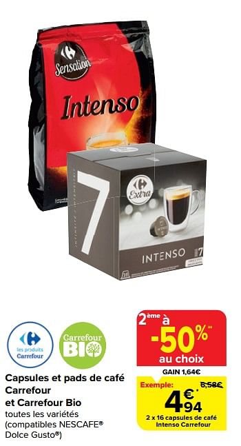 Promoties Capsules de café intenso carrefour - Huismerk - Carrefour  - Geldig van 20/03/2024 tot 02/04/2024 bij Carrefour