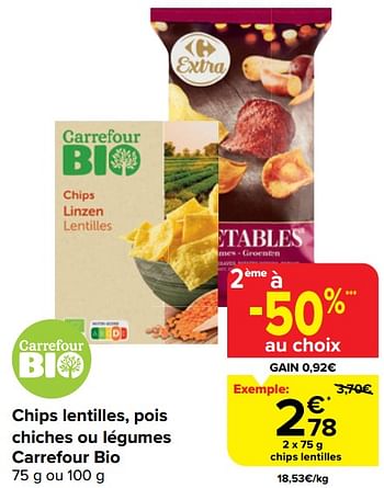 Promoties Chips lentilles - Huismerk - Carrefour  - Geldig van 20/03/2024 tot 02/04/2024 bij Carrefour