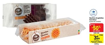 Promoties Gaufres goût vanille et chocolat - Huismerk - Carrefour  - Geldig van 20/03/2024 tot 02/04/2024 bij Carrefour
