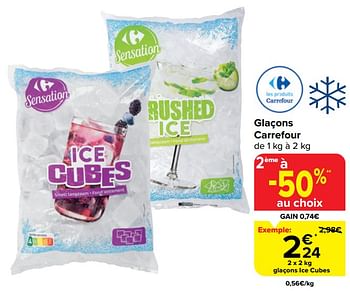 Promotions Glaçons ice cubes - Produit maison - Carrefour  - Valide de 20/03/2024 à 02/04/2024 chez Carrefour