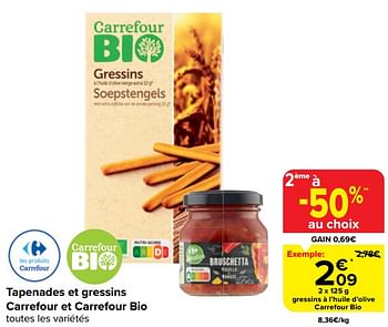 Promotions Gressins à l’huile d’olive carrefour bio - Produit maison - Carrefour  - Valide de 20/03/2024 à 02/04/2024 chez Carrefour