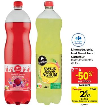 Promoties Limonade saveur grenadine - Huismerk - Carrefour  - Geldig van 20/03/2024 tot 02/04/2024 bij Carrefour
