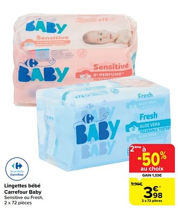 Promotions Lingettes bébé carrefour baby - Produit maison - Carrefour  - Valide de 20/03/2024 à 02/04/2024 chez Carrefour