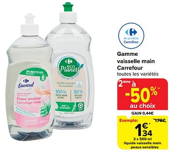 Promoties Liquide vaisselle main peaux sensibles - Huismerk - Carrefour  - Geldig van 20/03/2024 tot 02/04/2024 bij Carrefour