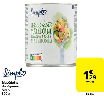 Promotions Macédoine de légumes simpl - Simpl - Valide de 20/03/2024 à 02/04/2024 chez Carrefour