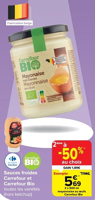 Promoties Mayonnaise au oeufs carrefour bio - Huismerk - Carrefour  - Geldig van 20/03/2024 tot 02/04/2024 bij Carrefour