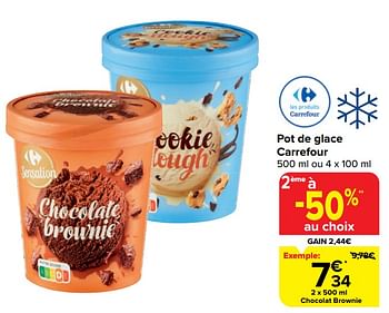 Promotions Pot de glace carrefour chocolat brownie - Produit maison - Carrefour  - Valide de 20/03/2024 à 02/04/2024 chez Carrefour