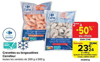 Promotions Queues de crevettes roses crues, calibre 23-27 - Produit maison - Carrefour  - Valide de 20/03/2024 à 02/04/2024 chez Carrefour