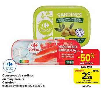 Promoties Sardines à l’huile d’olive - Huismerk - Carrefour  - Geldig van 20/03/2024 tot 02/04/2024 bij Carrefour