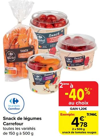 Promoties Snack de tomates rouges - Huismerk - Carrefour  - Geldig van 20/03/2024 tot 02/04/2024 bij Carrefour