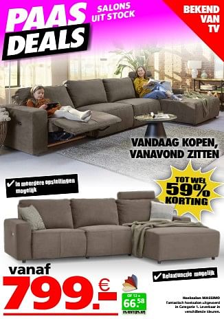 Promoties Hoeksalon massimo - Huismerk - Seats and Sofas - Geldig van 24/03/2024 tot 01/04/2024 bij Seats and Sofas