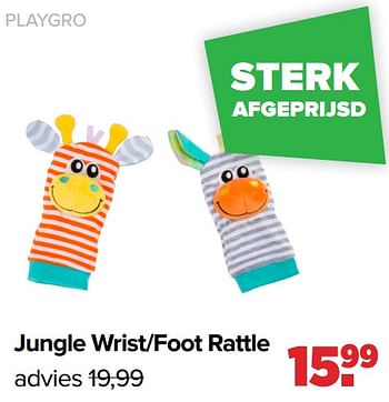 Promoties Jungle wrist-foot rattle - Playgro - Geldig van 18/03/2024 tot 13/04/2024 bij Baby-Dump