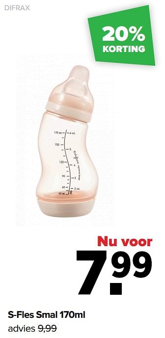 Promoties S-fles smal - Difrax - Geldig van 18/03/2024 tot 13/04/2024 bij Baby-Dump