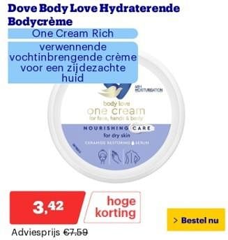 Promoties Dove body love hydraterende bodycreme - Dove - Geldig van 18/03/2024 tot 24/03/2024 bij Bol.com