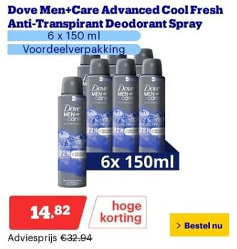 Promoties Dove men+care advanced cool fresh anti-transpirant deodorant spray - Dove - Geldig van 18/03/2024 tot 24/03/2024 bij Bol.com