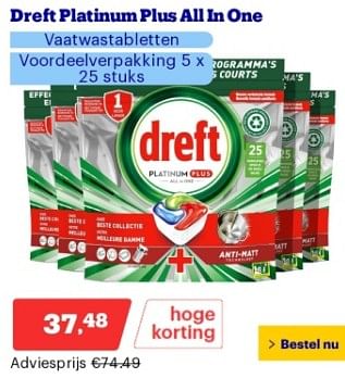 Promoties Dreft platinum plus all in one vaatwastabletten - Dreft - Geldig van 18/03/2024 tot 24/03/2024 bij Bol.com