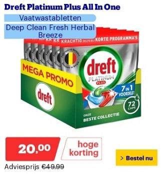 Promoties Dreft platinum plus allin one vaatwastabletten - Dreft - Geldig van 18/03/2024 tot 24/03/2024 bij Bol.com