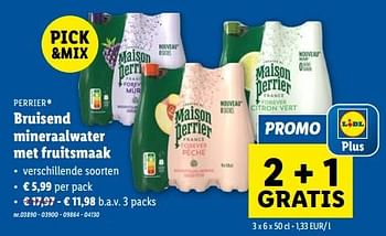 Promoties Bruisend mineraalwater met fruitsmaak - Perrier - Geldig van 27/03/2024 tot 02/04/2024 bij Lidl