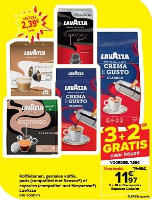 Promoties Koffiecapsules espresso classico - Lavazza - Geldig van 20/03/2024 tot 02/04/2024 bij Carrefour