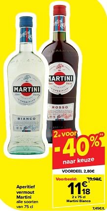 Promoties Aperitief vermout martini bianco - Martini - Geldig van 20/03/2024 tot 02/04/2024 bij Carrefour