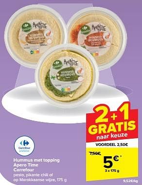 Promotions Hummus met topping apero time carrefour - Produit maison - Carrefour  - Valide de 20/03/2024 à 02/04/2024 chez Carrefour