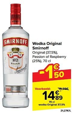 Promoties Wodka original 37,5% - Smirnoff - Geldig van 20/03/2024 tot 02/04/2024 bij Carrefour