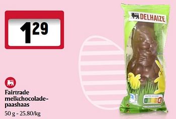 Promoties Fairtrade melkchocoladepaashaas - Huismerk - Delhaize - Geldig van 21/03/2024 tot 27/03/2024 bij Delhaize