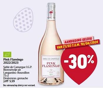 Promoties Pink flamingo 2022-2023 sable de camargue i.g.p. bioroséwijn - Rosé wijnen - Geldig van 21/03/2024 tot 27/03/2024 bij Delhaize