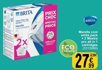 Promoties Marella cool white pack + 2 maxtra pro all in 1 cartridges - Brita - Geldig van 19/03/2024 tot 30/03/2024 bij Cora
