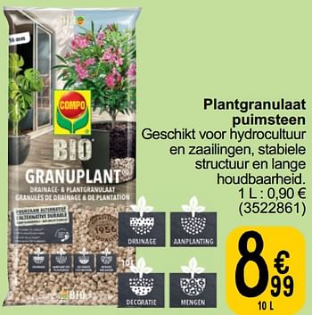 Promotions Plantgranulaat puimsteen - Compo - Valide de 19/03/2024 à 30/03/2024 chez Cora