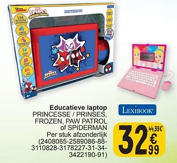 Promoties Educatieve laptop princesse prinses frozen paw patrol of spiderman - Lexibook - Geldig van 19/03/2024 tot 30/03/2024 bij Cora