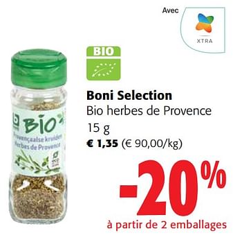 Promotions Boni selection bio herbes de provence - Boni - Valide de 13/03/2024 à 26/03/2024 chez Colruyt