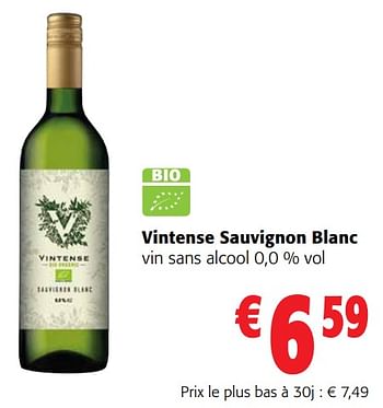 Promotions Vintense sauvignon blanc vin sans alcool 0,0 % vol - Vins blancs - Valide de 13/03/2024 à 26/03/2024 chez Colruyt