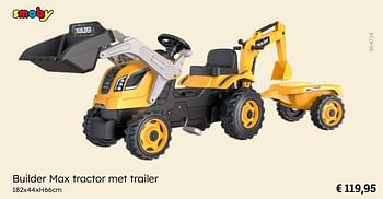 Promoties Builder max tractor met trailer - Smoby - Geldig van 08/03/2024 tot 30/06/2024 bij Multi Bazar