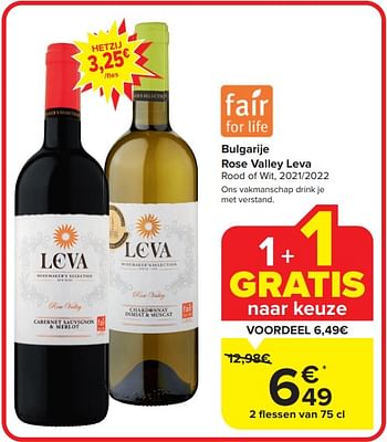 Promoties Bulgarije rose valley leva rood - Rode wijnen - Geldig van 20/03/2024 tot 02/04/2024 bij Carrefour