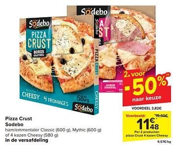 Promoties 2 producten pizza crust 4 kazen cheesy - Sodebo - Geldig van 20/03/2024 tot 02/04/2024 bij Carrefour