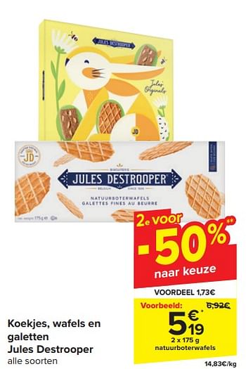 Promoties Natuurboterwafels - Jules Destrooper - Geldig van 20/03/2024 tot 02/04/2024 bij Carrefour