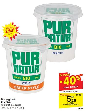 Promoties Standyoghurt natuur - Pur Natur - Geldig van 20/03/2024 tot 02/04/2024 bij Carrefour