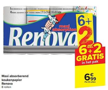Promotions Maxi absorberend keukenpapier renova - Renova - Valide de 20/03/2024 à 02/04/2024 chez Carrefour