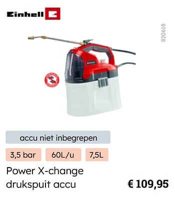 Promotions Einhell power x-change drukspuit accu - Einhell - Valide de 08/03/2024 à 31/08/2024 chez Multi Bazar